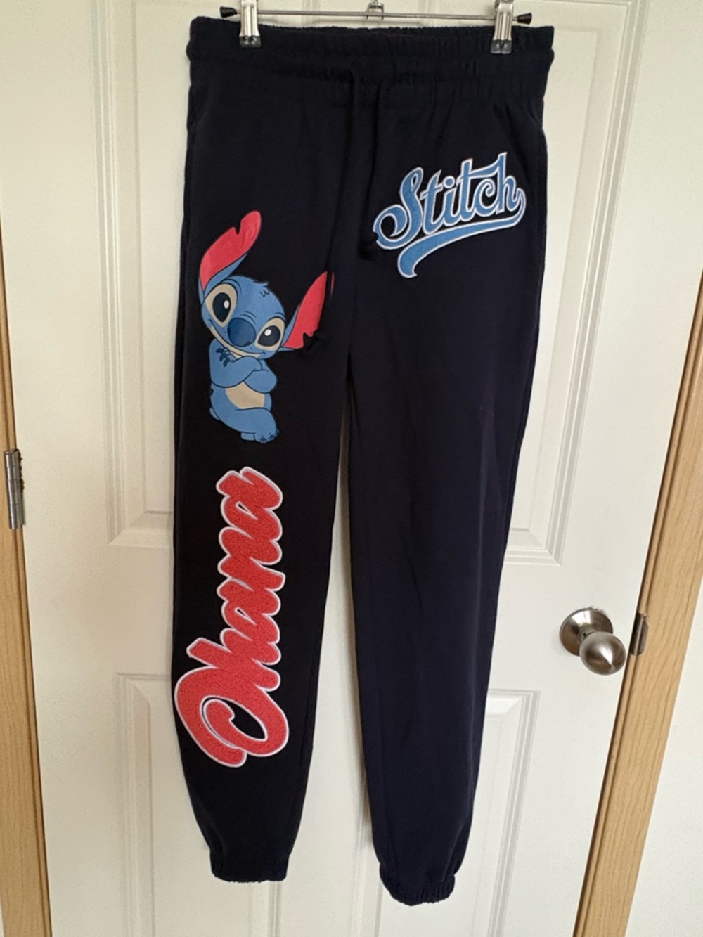 Disney Navy Stitch Sweatpants with Red Script